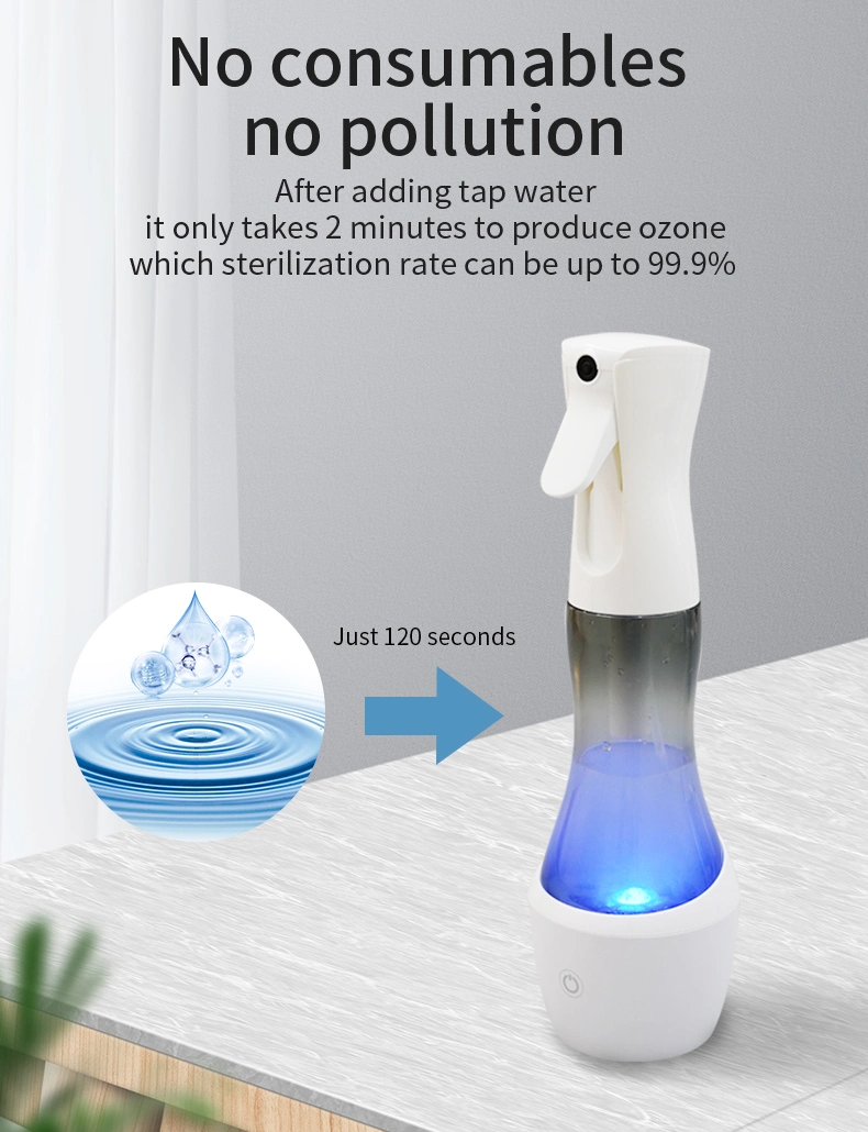 Household Portable 280ml Disinfection Ozone Water Sterilizers Ozone Water Sanititizing Sprayer Bottle for Vegetable Clean Disinfection Machine